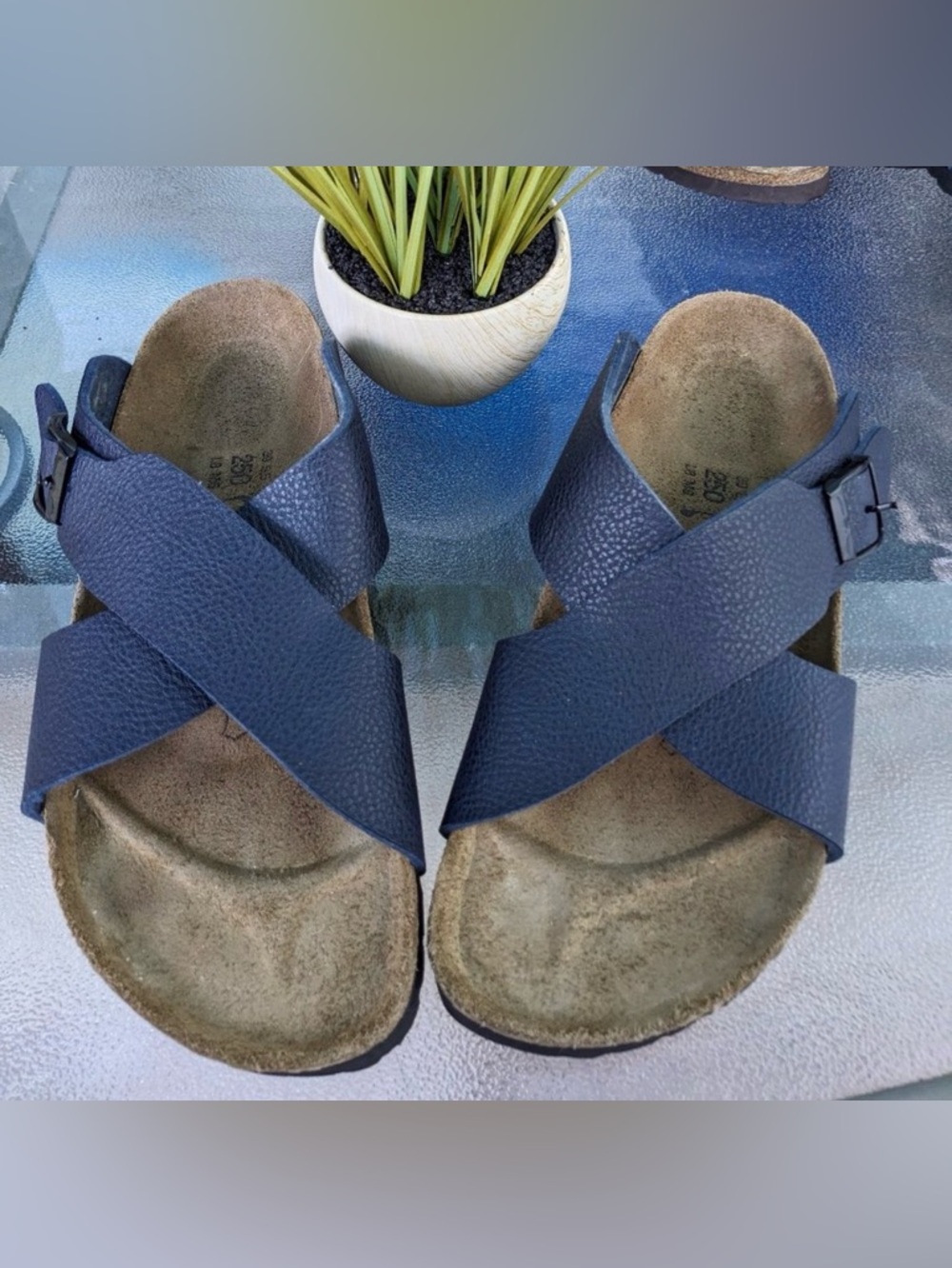 Navy Cross-Strap Slide Sandals